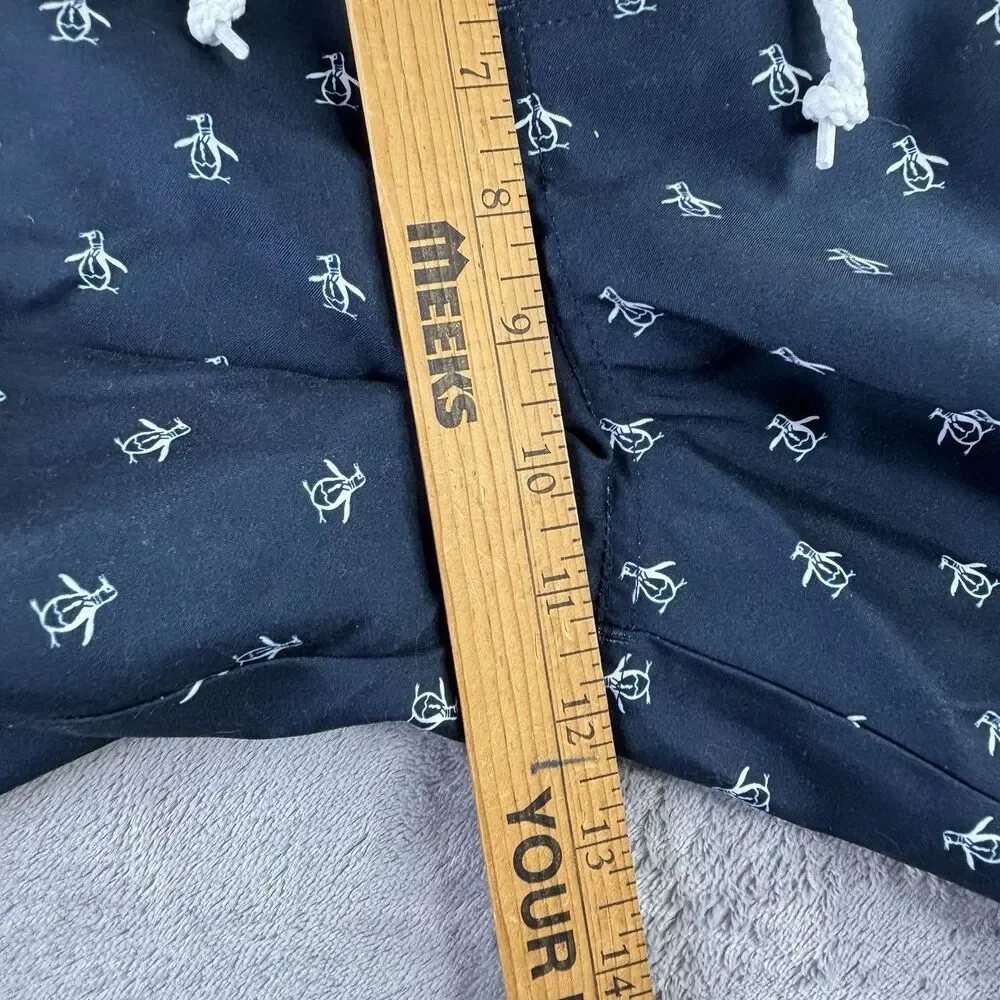 Penguin Swim Trunks Men's 38 Volley 6” Shorts Lined‎ Blue All Over Print Logo